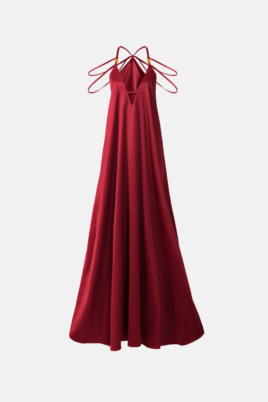 Crimson Satin Maxi Dress Straps Ruffled Hem Kargede Designer Mini Dress GM - Breeze – Red Satin Maxi Dress