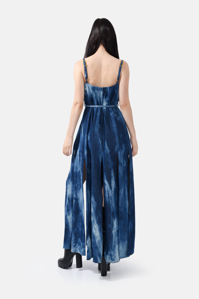 Denim Maxi Dress Strap Belt Kargede Designer Denim Dress Back 2 Avila