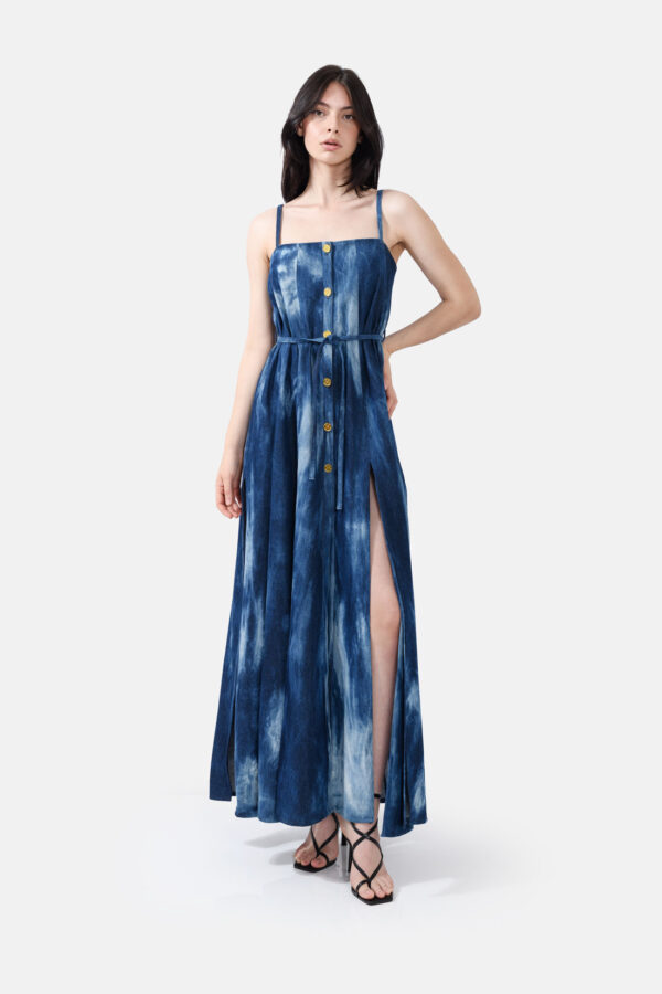 Denim Maxi Dress Strap Belt Kargede Designer Denim Dress Front Avila - Monsoon – Blue Denim Maxi Dress