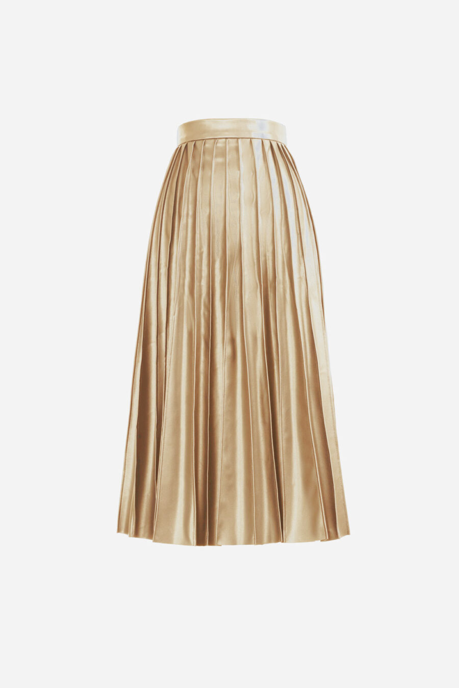 Gold Pleated Vegan Leather Midi Skirt Kargede Designer Skirt GM - Solace – Pleated Gold Vegan Leather Midi Skirt