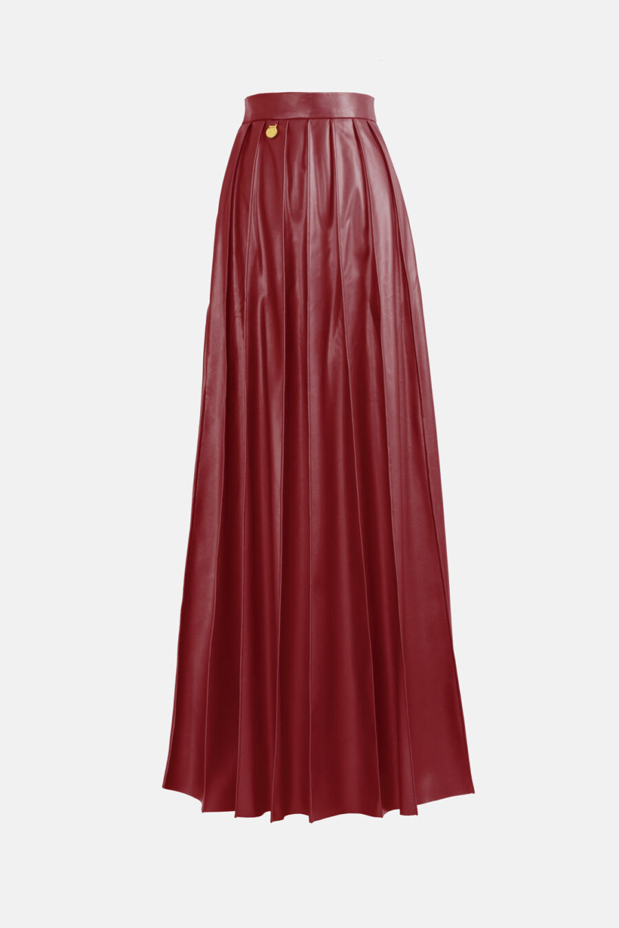 Red Pleated Vegan Leather Maxi Skirt Kargede Designer Skirt GM2 - Solace – Pleated Red Vegan Leather Maxi Skirt