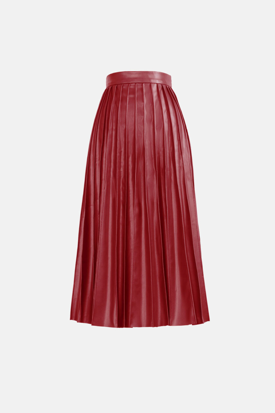 Red Pleated Vegan Leather Midi Skirt Kargede Designer Skirt GM - Solace – Pleated Red Vegan Leather Midi Skirt