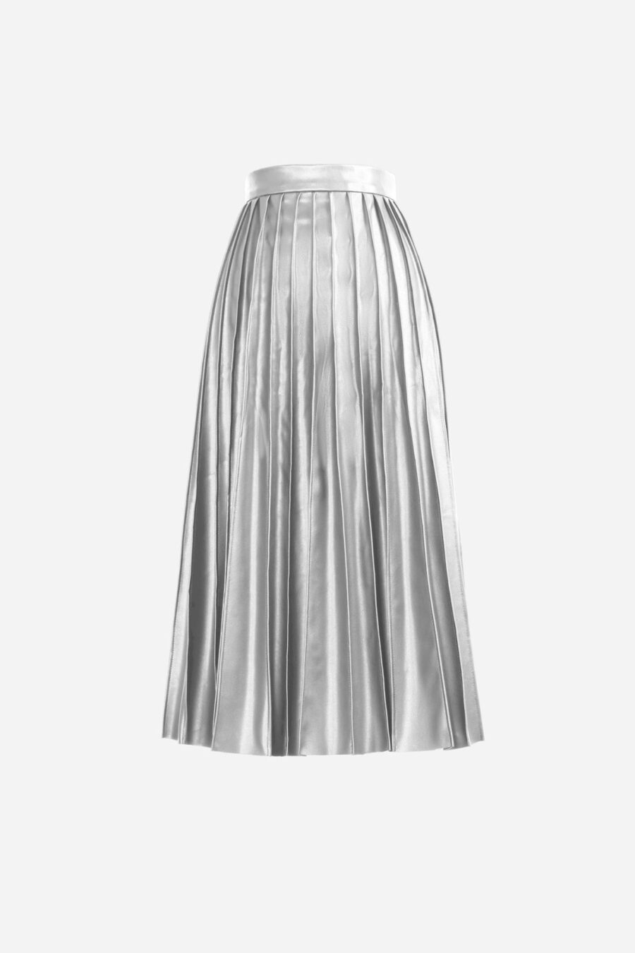 Silver Pleated Vegan Leather Midi Skirt Kargede Designer Skirt GM - Solace – Pleated Silver Vegan Leather Midi Skirt