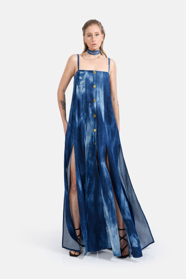 Denim Maxi Dress Strap Blet Kargede Desigenr Denim Dress Front Flare out - Monsoon – Blue Denim Maxi Dress