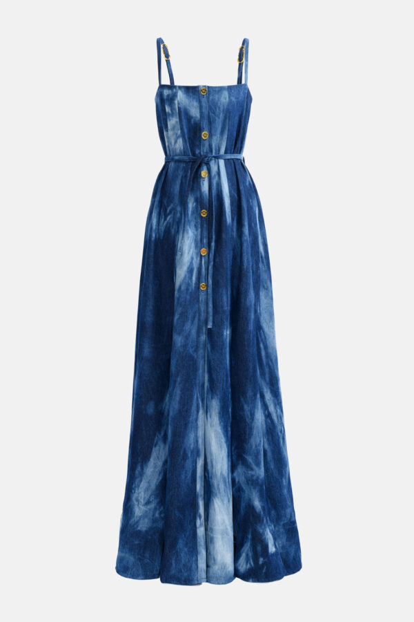 Denim Maxi Dress Strap Blet Kargede Desigenr Denim Dress GM - Monsoon – Blue Denim Maxi Dress