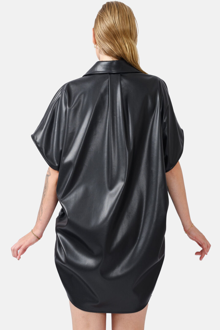 Black Oversized Vegan Leather Shirt Designer Shirt Kargede Back - Rumour – Black Vegan Leather Oversized Shirt