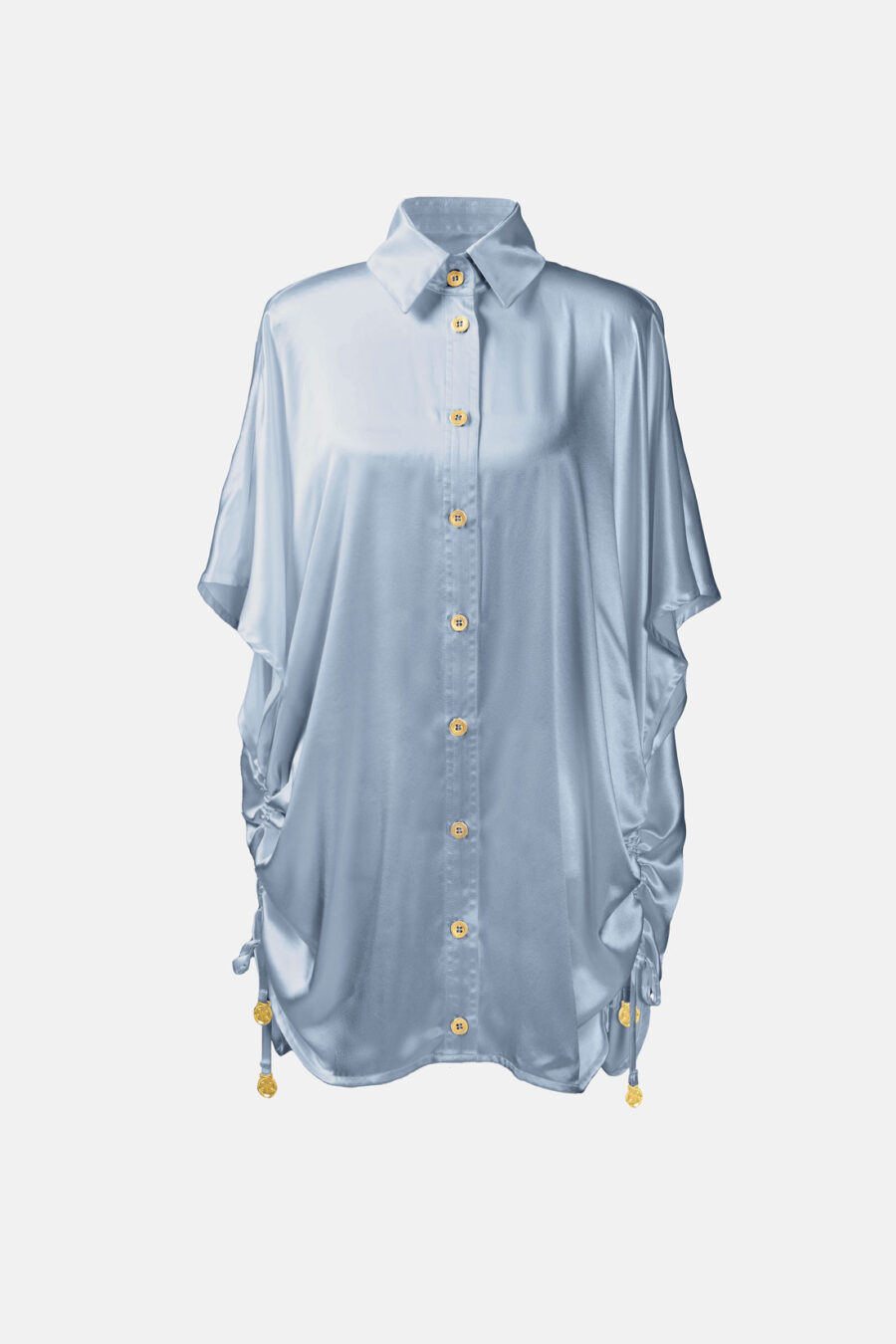 Blue Silk Satin Oversized Button Shirt Kargede Designer Shirt GM - Luna – Oversized Blue Silk Satin Button Shirt