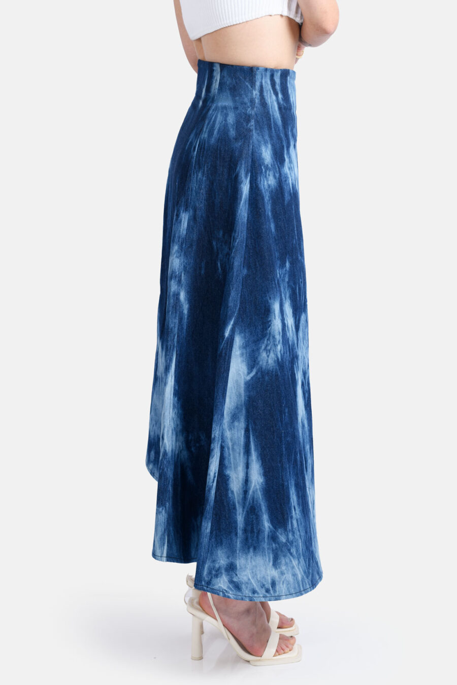 Denim Wrap Skirt Belt Tie Kargede Designer Skirt Blue Ocean Bleached Denim Skirt Side - Cascade – Asymmetrical Denim Wrap Skirt