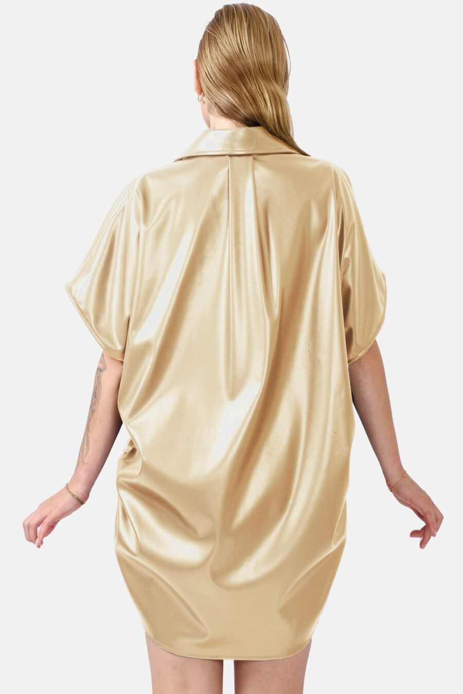 Gold Oversized Vegan Leather Shirt Designer Shirt Kargede Back - Rumour – Gold Vegan Leather Oversized Shirt