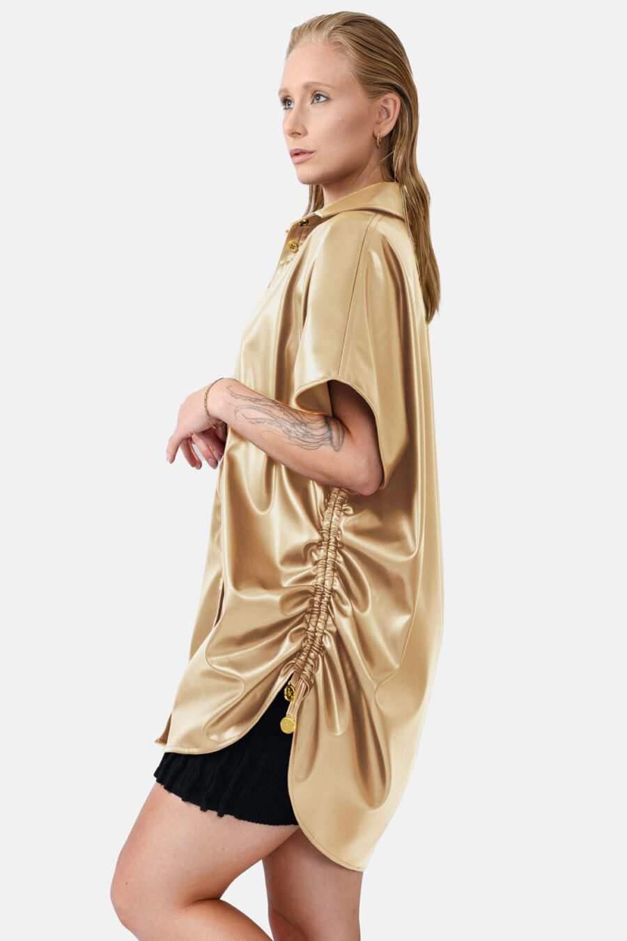 Gold Oversized Vegan Leather Shirt Designer Shirt Kargede Side - Rumour – Gold Vegan Leather Oversized Shirt