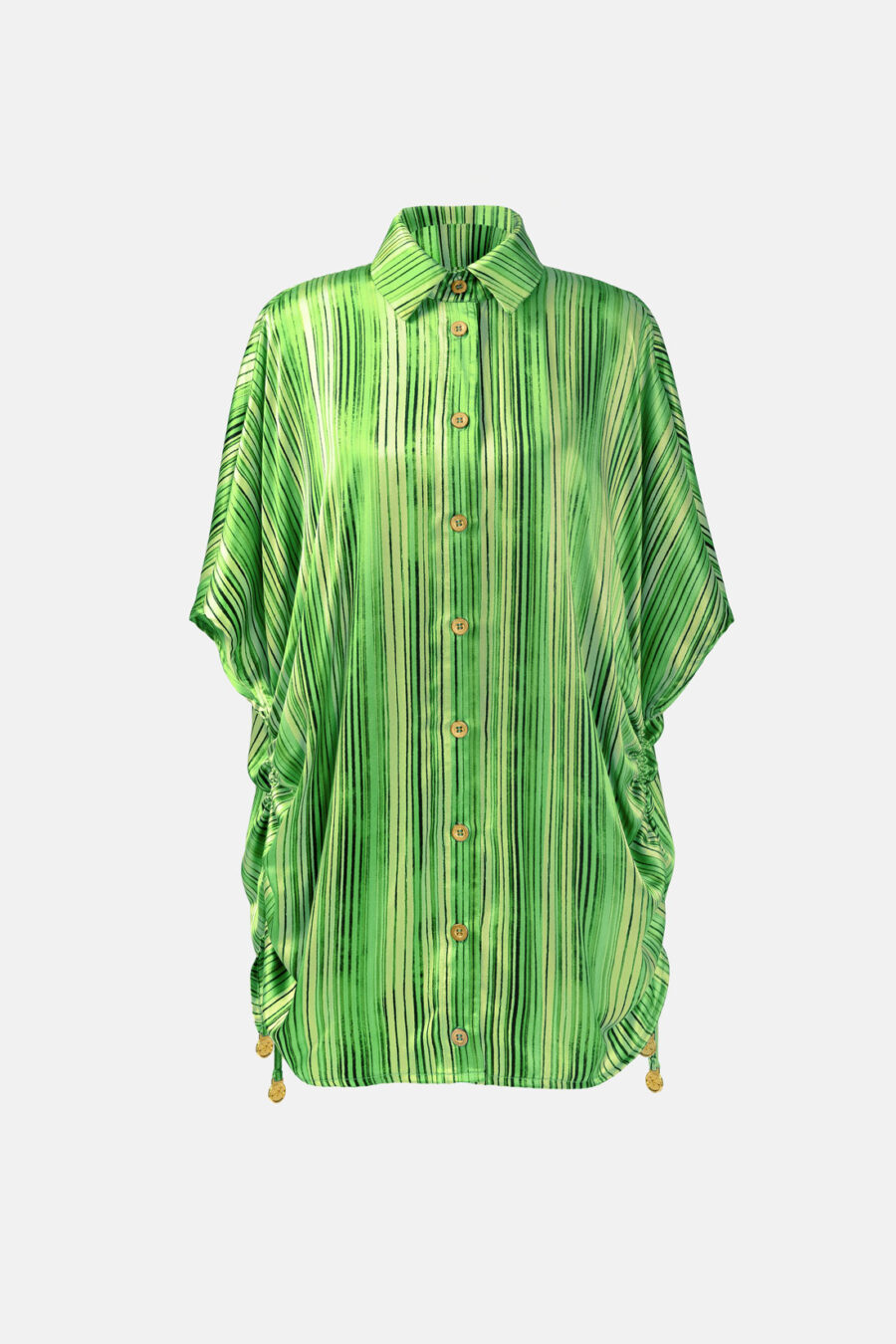 Green Striped Silk Satin Oversized Button Shirt Kargede Designer Shirt GM - Dalarna – Green Stripe Oversized Silk Satin Button Shirt