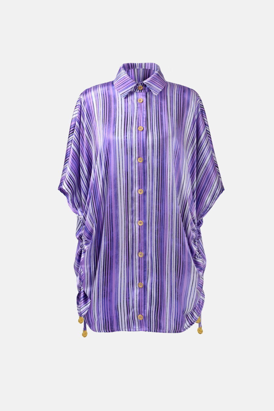 Purple Striped Silk Satin Oversized Button Shirt Kargede Designer Shirt GM - Dalarna – Purple Stripe Oversized Silk Satin Button Shirt