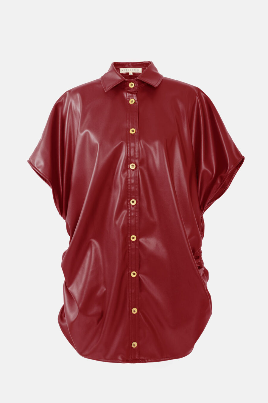 Red Oversized Vegan Leather Shirt Designer Shirt Kargede GM - Rumour – Red Vegan Leather Oversized Shirt