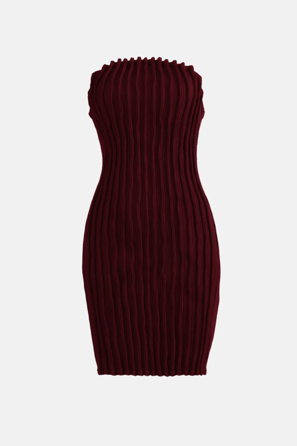 Red Rib Knit Mini Dress Pleated Knitwear Kargede Designer Dress GM - Mycel – Red Rib Knit Mini Dress