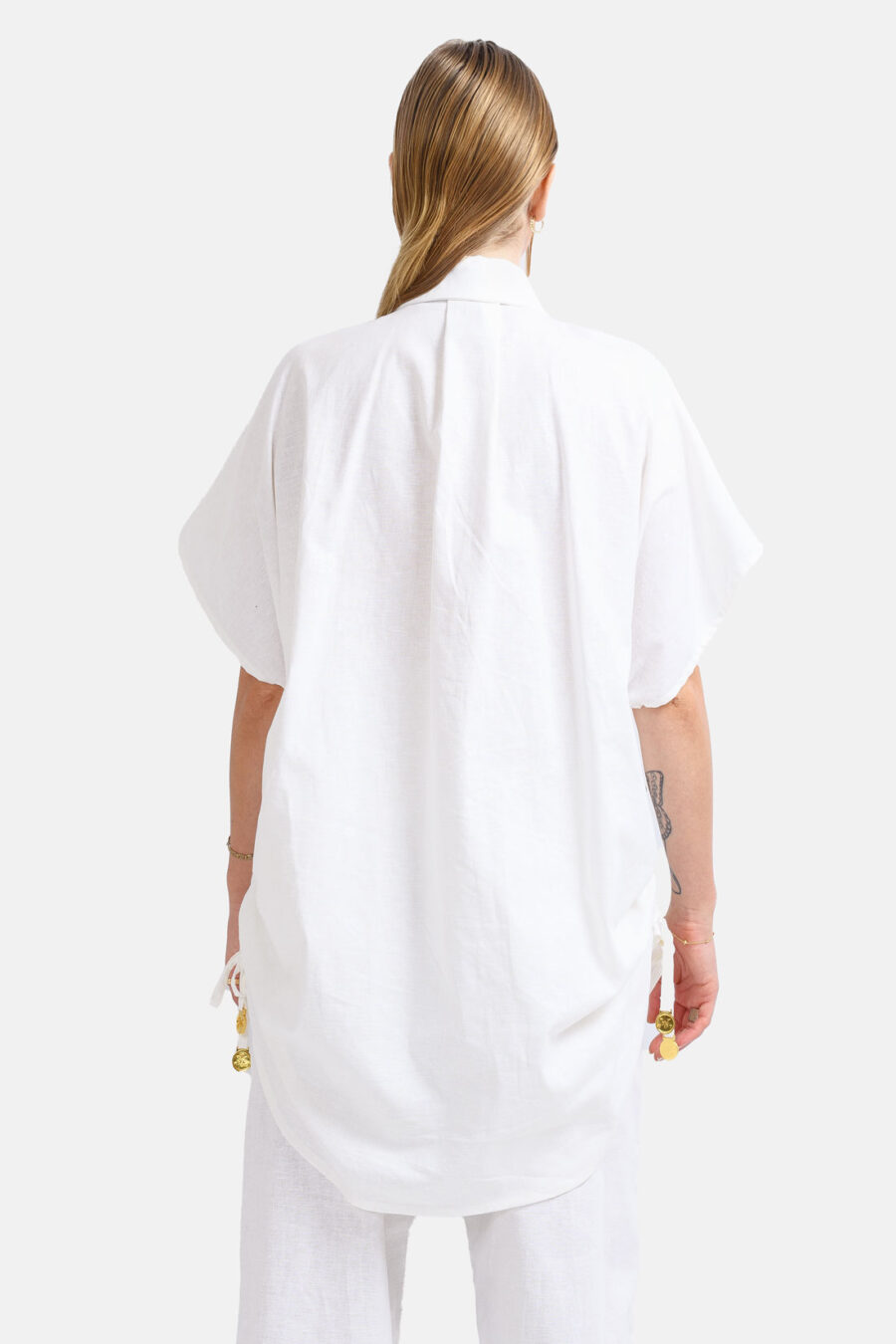 White Oversized Linen Button Shirt Kargede Designer Linen Shirt Womens Back - Willow – Oversized White Linen Button Shirt