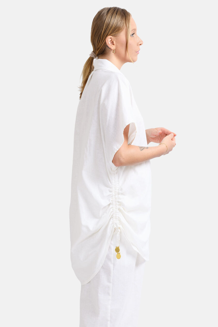 White Oversized Linen Button Shirt Kargede Designer Linen Shirt Womens Side - Willow – Oversized White Linen Button Shirt