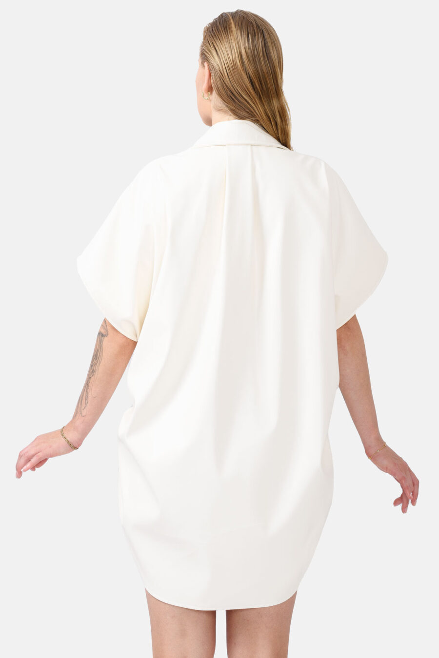 White Oversized Vegan Leather Shirt Designer Shirt Kargede Back - Rumour – White Vegan Leather Oversized Shirt