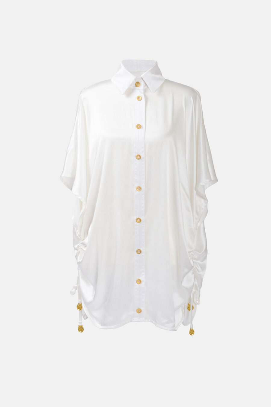 White Silk Satin Oversized Button Shirt Kargede Designer Shirt GM - Luna – Oversized White Silk Satin Button Shirt