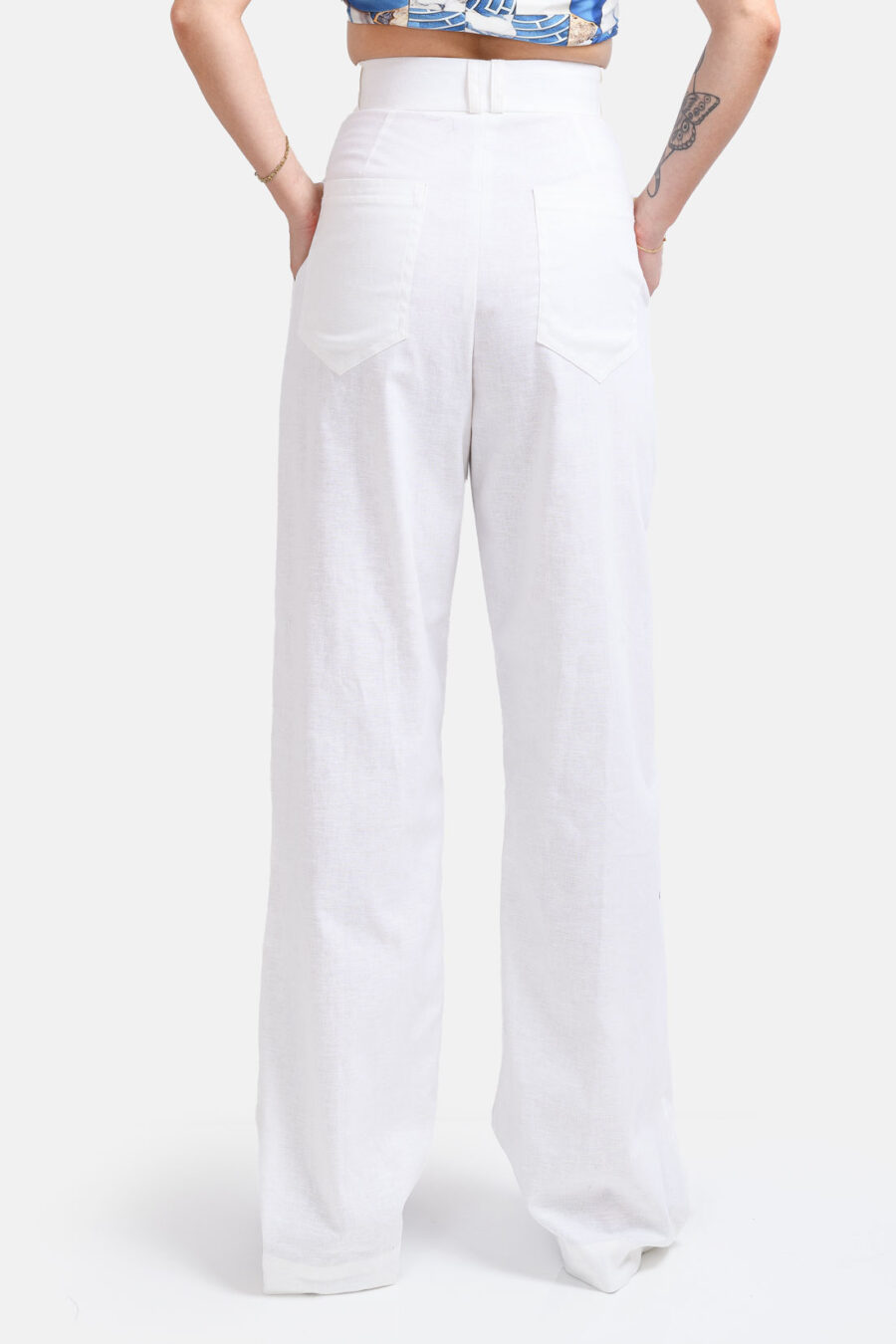 White Straight Leg Linen Pants Kargede Designer Pants Back - Cypress – White Linen Straight-Leg Pants