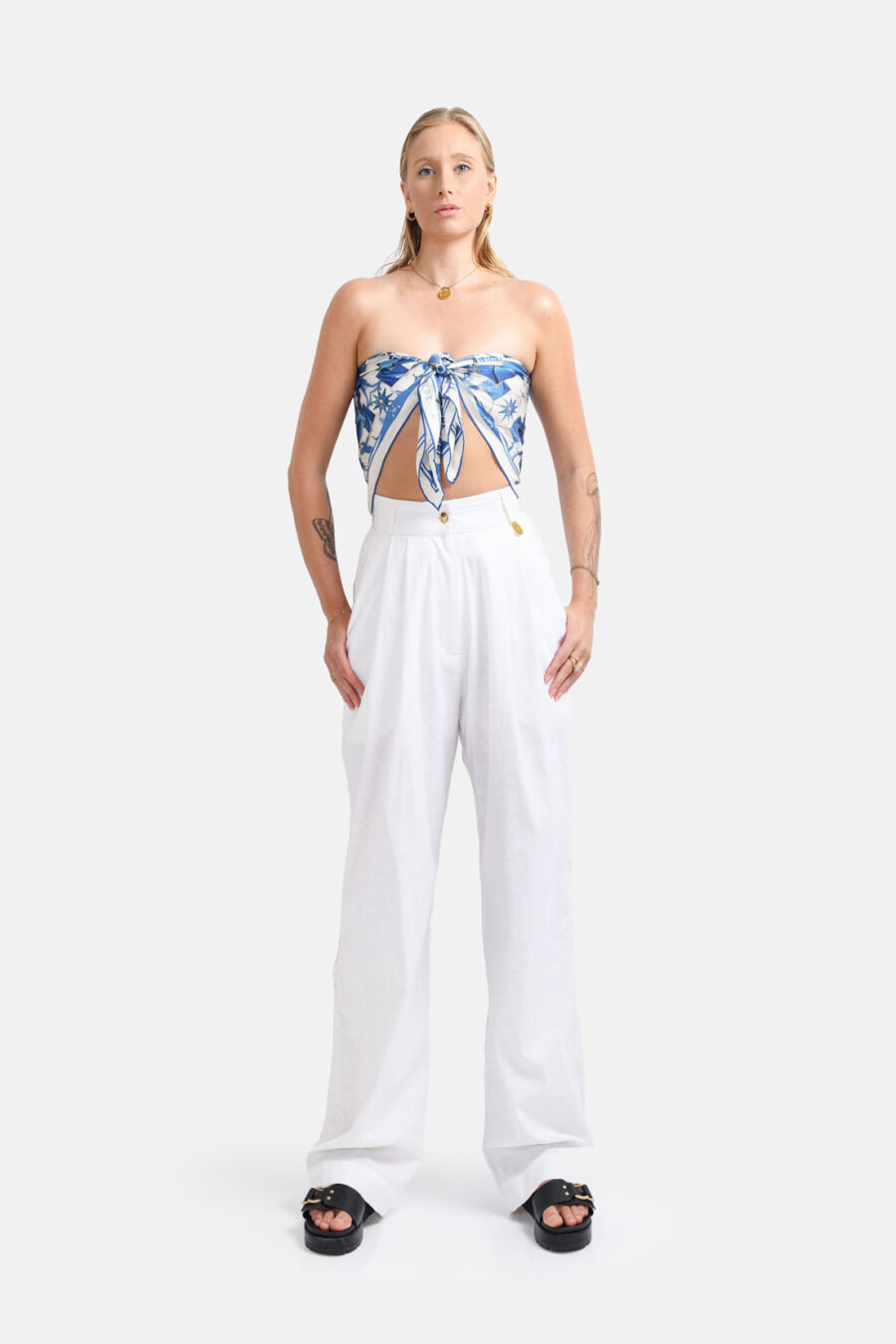 White Straight Leg Linen Pants Kargede Designer Pants Front Out - Cypress – White Linen Straight-Leg Pants