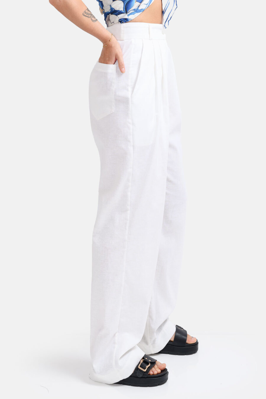 White Straight Leg Linen Pants Kargede Designer Pants Side - Cypress – White Linen Straight-Leg Pants