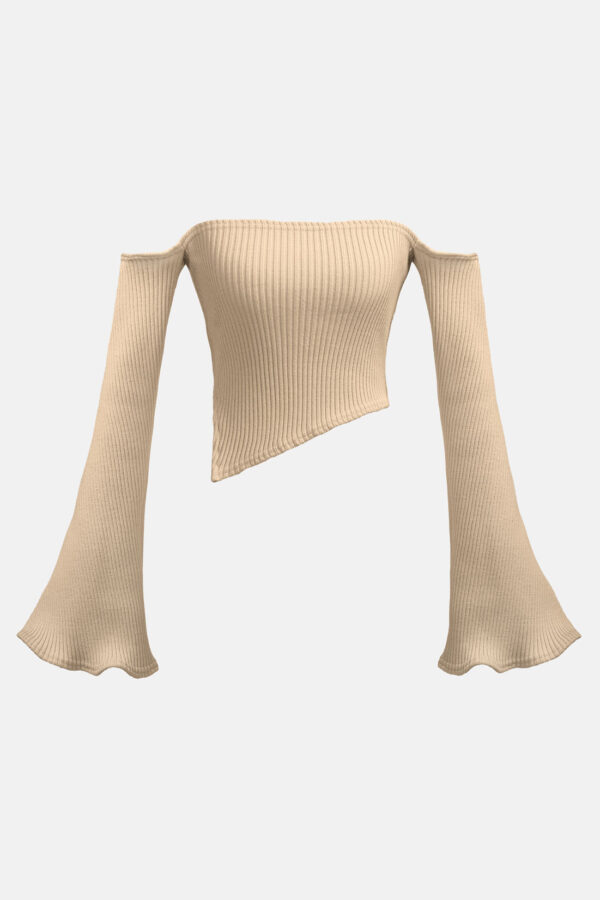 Beige Rib knit Jumper Kargede Designer Knitwear Sweater GM - Bloom – Off Shoulder Rib Knit Sweater Beige - Kargede