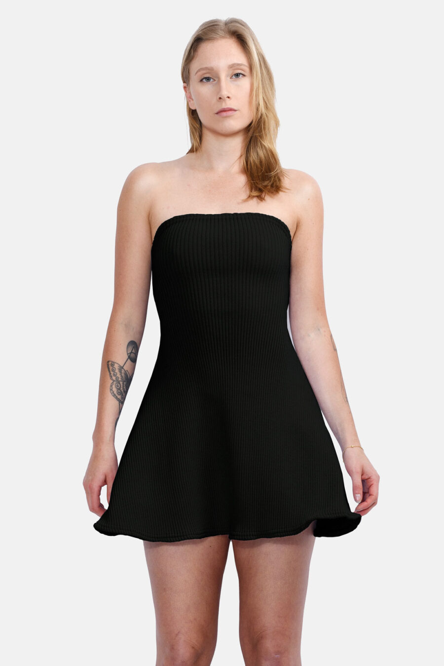 Black Cortina Rib Knit Mini Dress Kargede Designer Mini Dress Knitwear Front - Cortina – Black Rib Knit Mini Dress