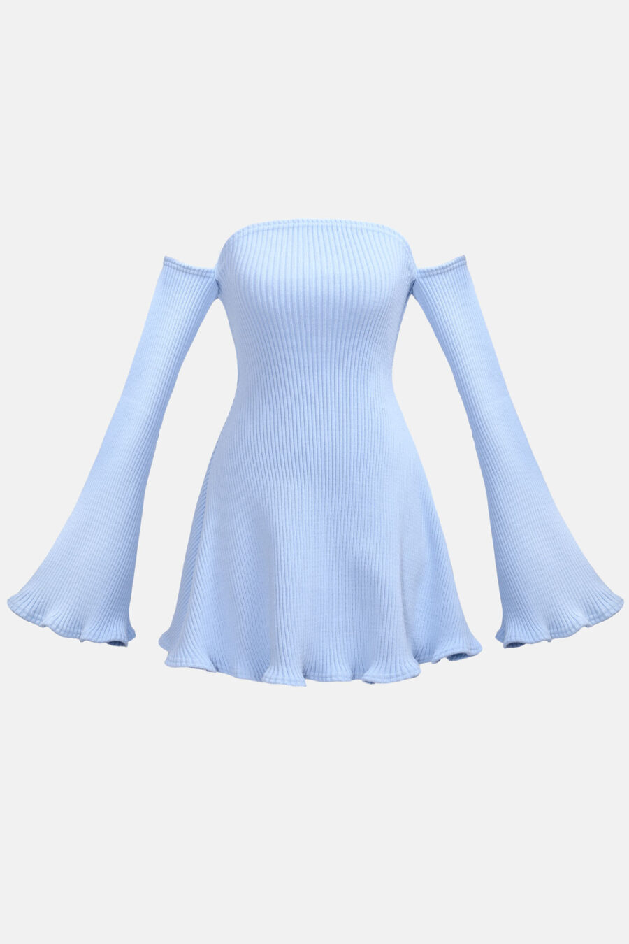 Blue Allure Disgner Rib Knit Mini Dress With Flared Sleeves Kargede Designer Dress GM - Allure – Powder Blue Knit Jumper Dress