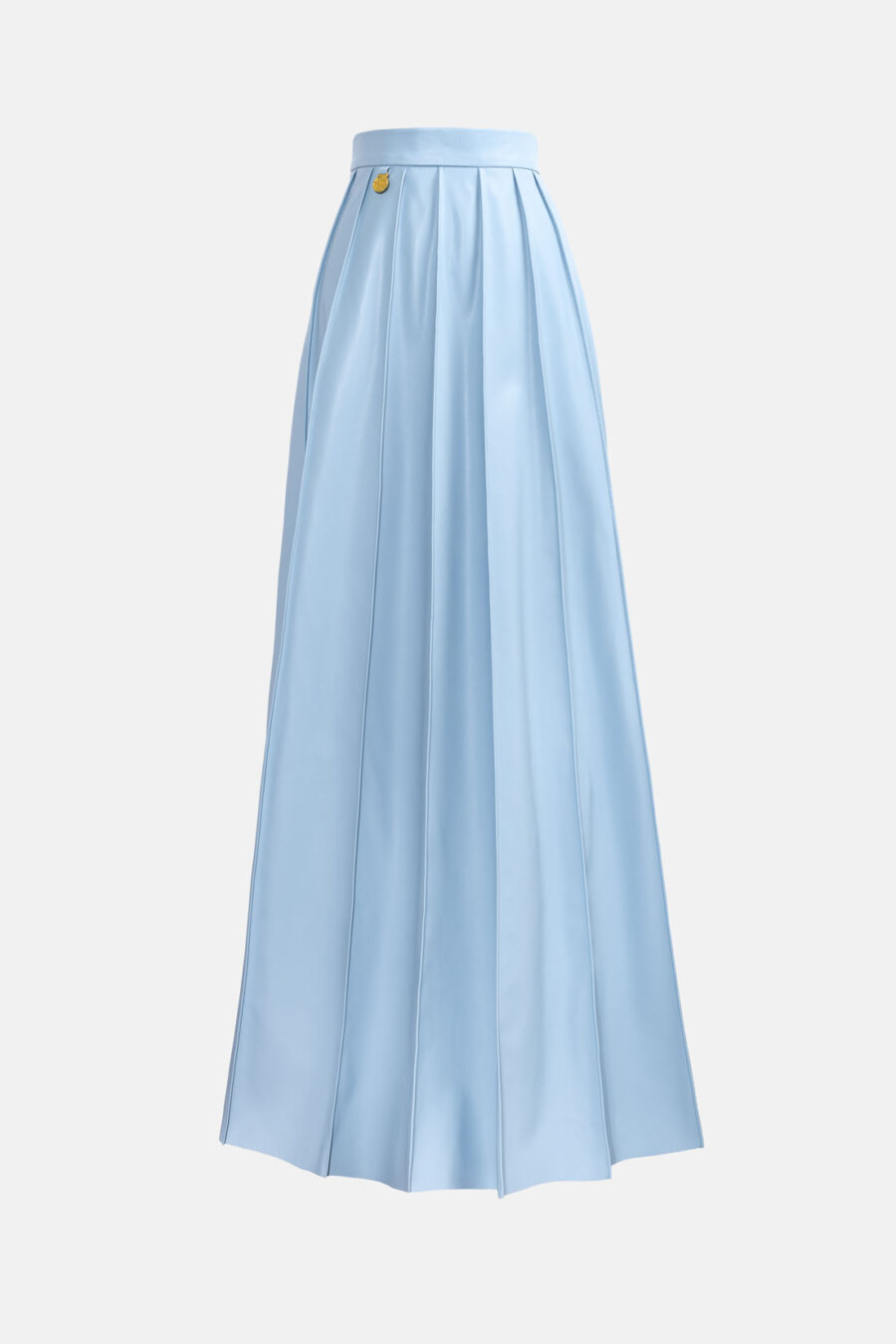 Blue Pleated Vegan Leather Midi Skirt Kargede Designer Skirt GM - Solace – Pleated Blue Vegan Leather Maxi Skirt