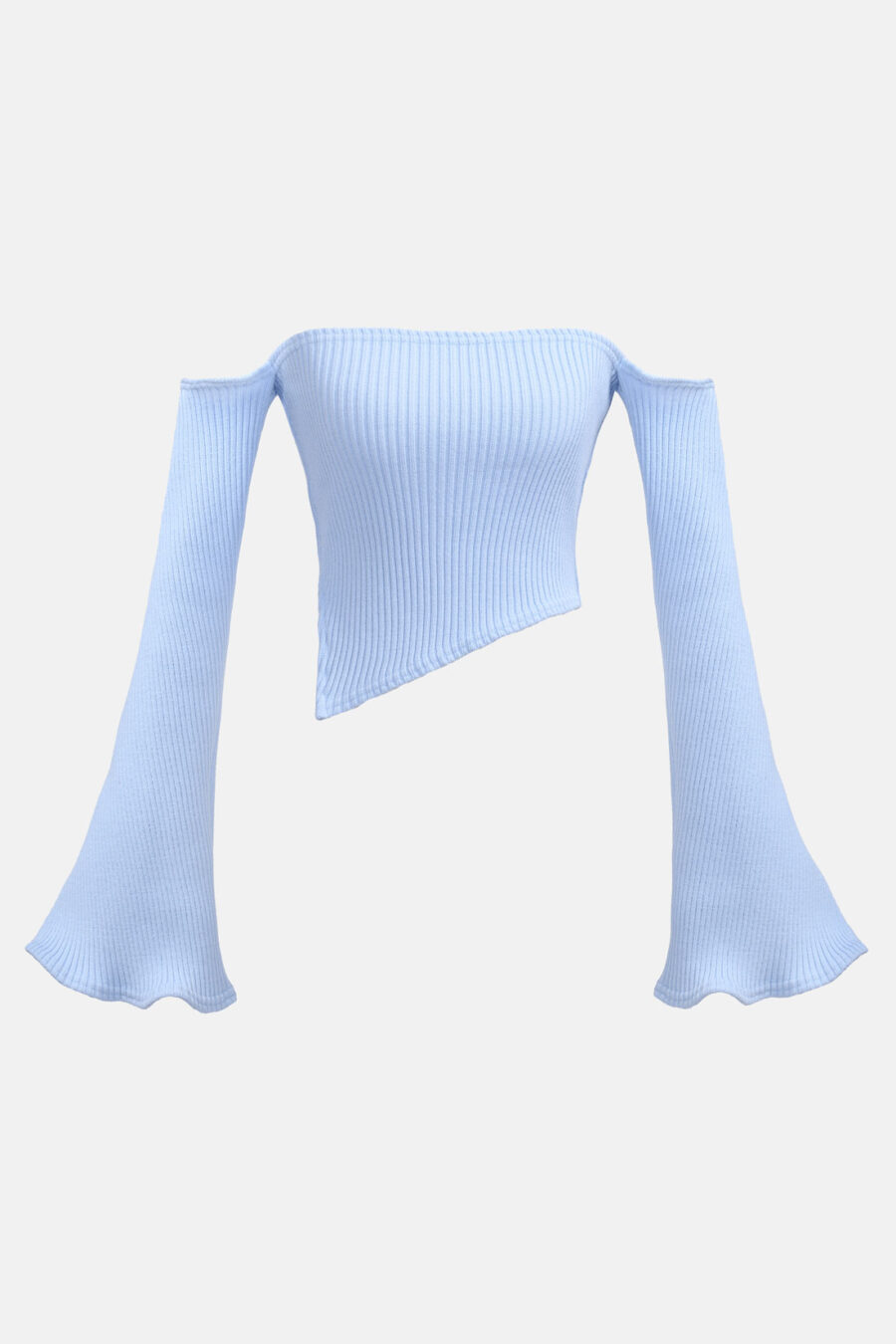 Blue Rib knit Jumper Kargede Designer Knitwear Sweater GM - Bloom – Off Shoulder Rib Knit Sweater Powder Blue - Kargede