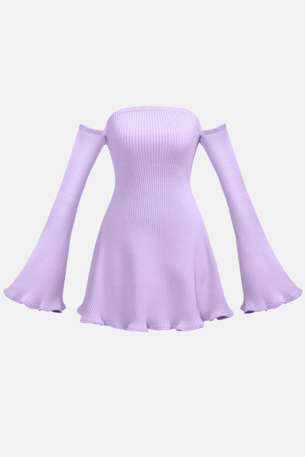 Lilac Allure Disgner Rib Knit Mini Dress With Flared Sleeves Kargede Designer Dress GM - Allure – Lilac Knit Jumper Dress