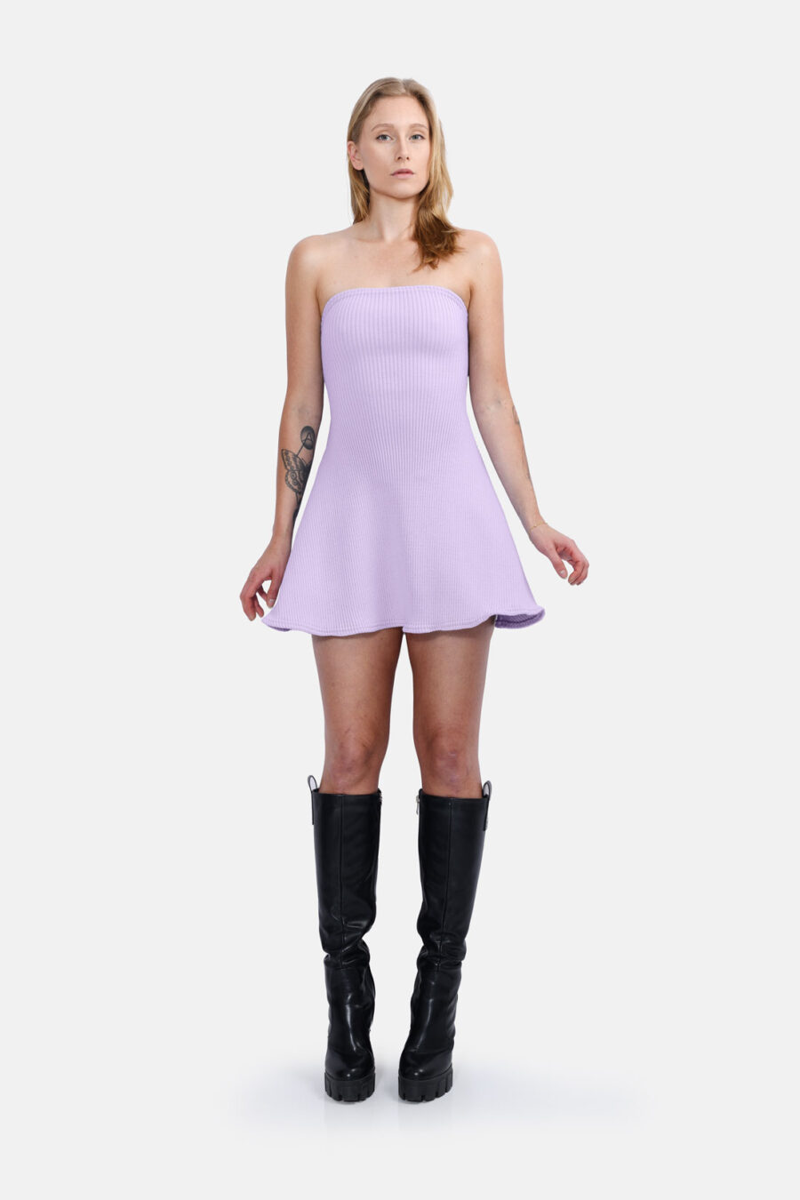 Lilac Cortina Rib Knit Mini Dress Kargede Designer Mini Dress Knitwear Front - Cortina – Lilac Rib Knit Mini Dress