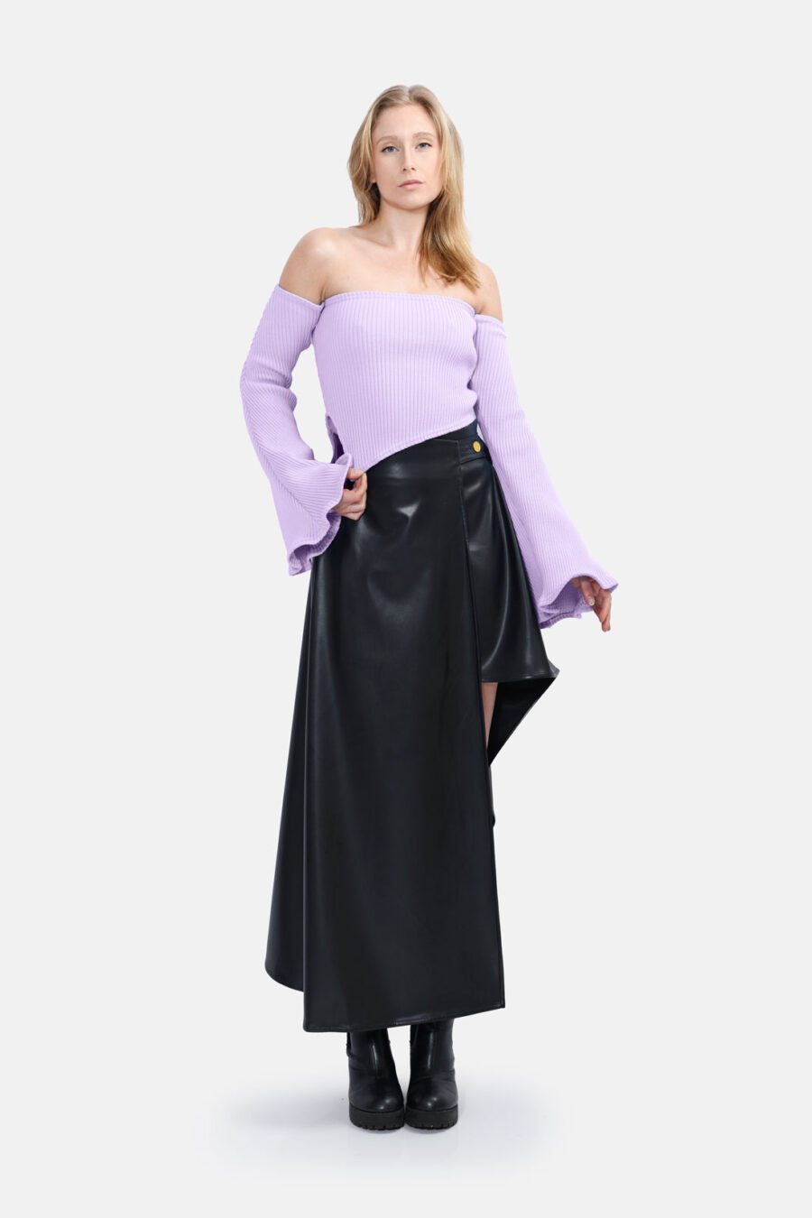 Lilac Rib knit Jumper Kargede Designer Knitwear Sweater Front Out - Bloom – Off Shoulder Rib Knit Sweater Lilac - Kargede