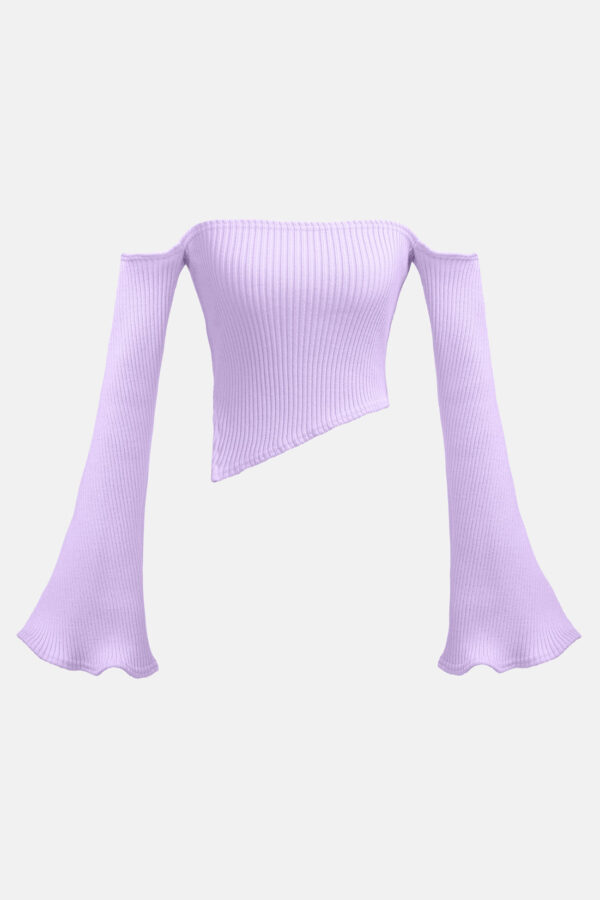 Lilac Rib knit Jumper Kargede Designer Knitwear Sweater GM - Bloom – Off Shoulder Rib Knit Sweater Lilac