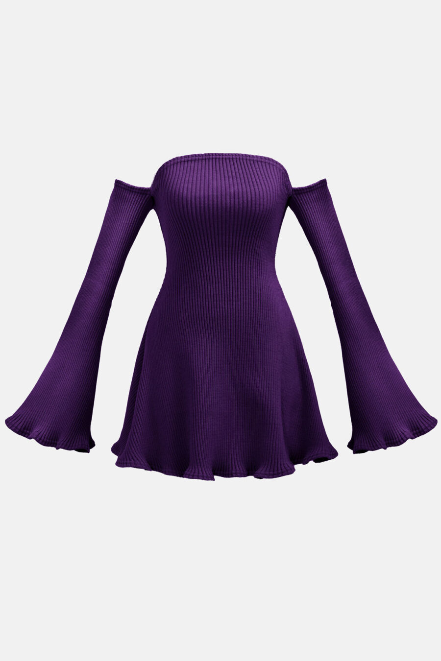 Purple Allure Disgner Rib Knit Mini Dress With Flared Sleeves Kargede Designer Dress GM - Allure – Purple Knit Jumper Dress