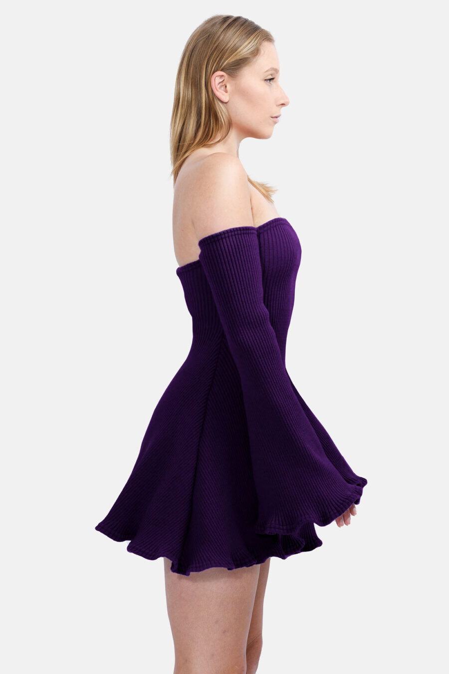 Purple Allure Disgner Rib Knit Mini Dress With Flared Sleeves Kargede Designer Dress Side - Allure – Purple Knit Jumper Dress