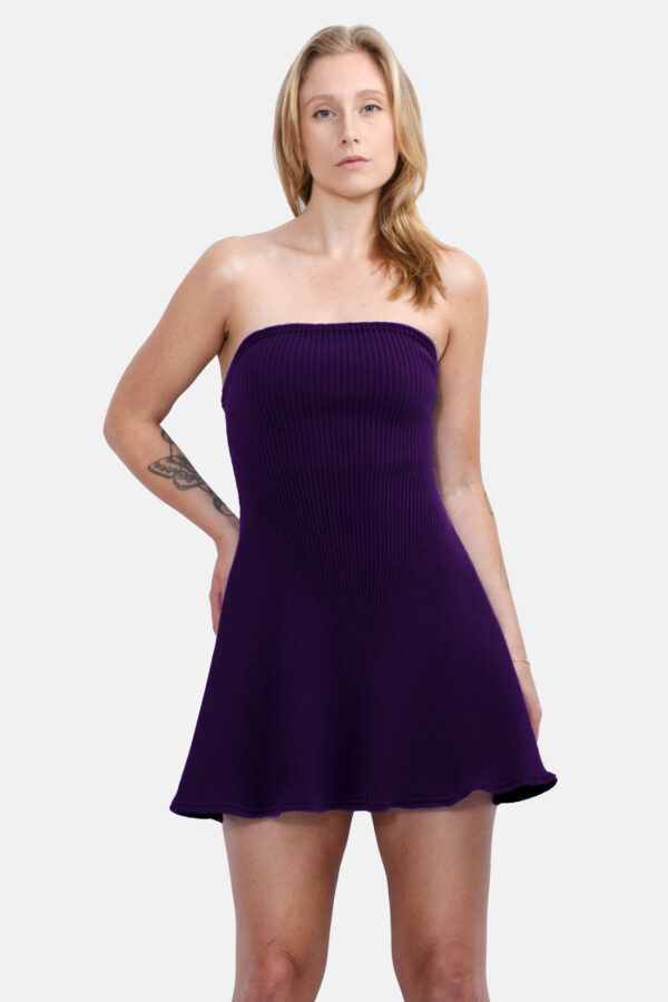 Purple Cortina Rib Knit Mini Dress Kargede Designer Mini Dress Knitwear Front In - Cortina – Purple Rib Knit Mini Dress