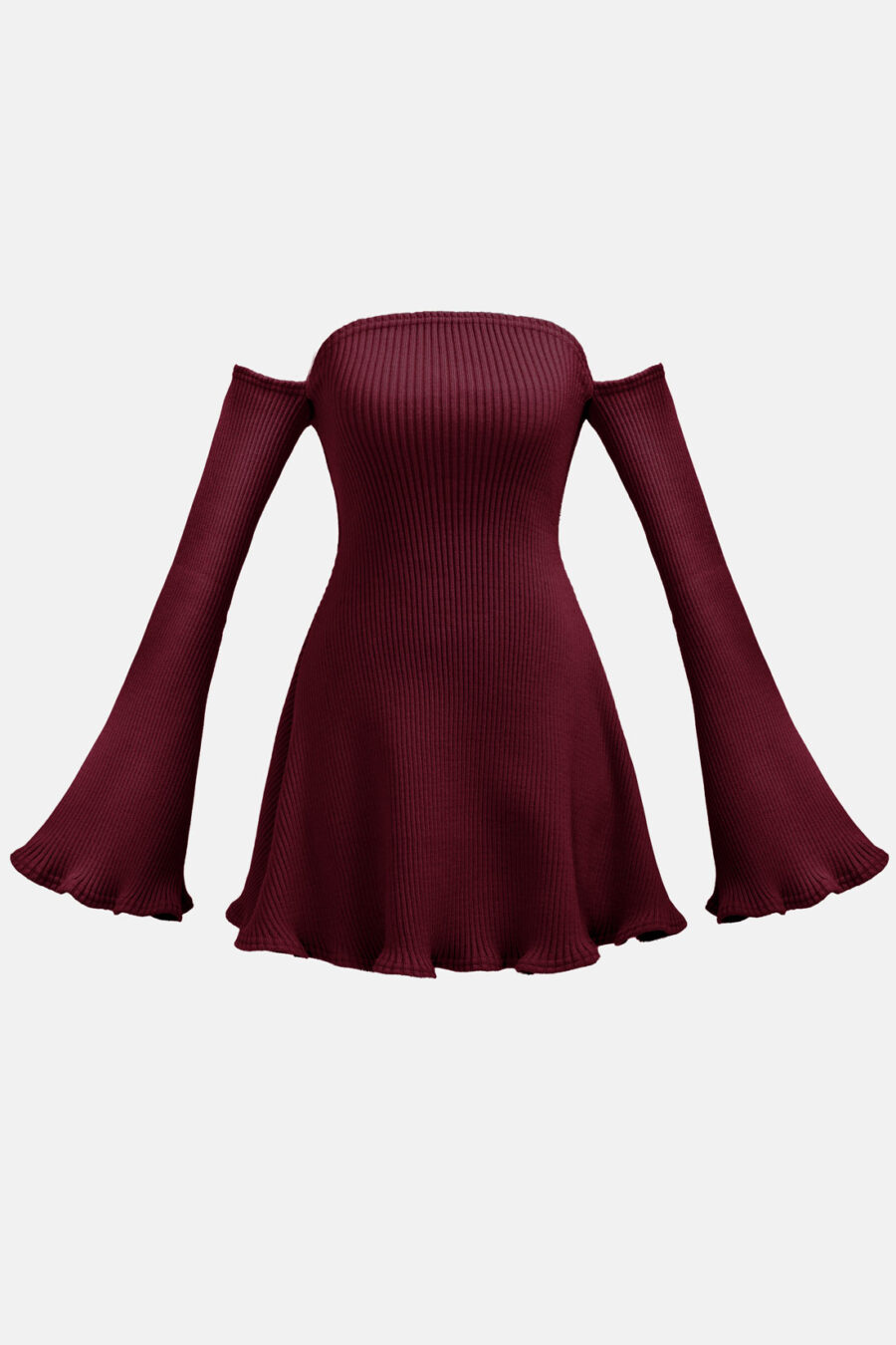 Red Allure Disgner Rib Knit Mini Dress With Flared Sleeves Kargede Designer Dress GM - Allure – Red Knit Jumper Dress