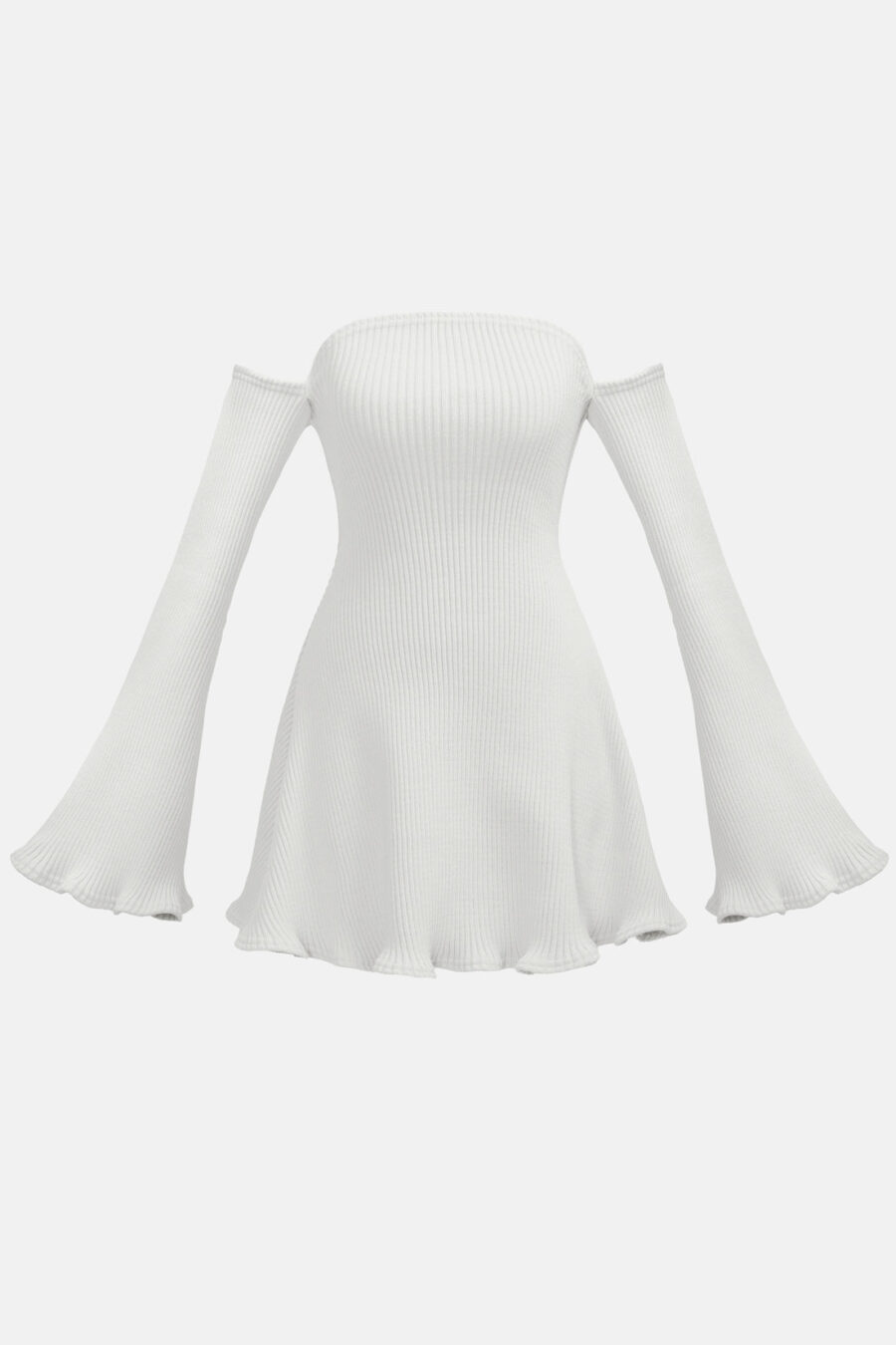 White Allure Disgner Rib Knit Mini Dress With Flared Sleeves Kargede Designer Dress GM - Allure – White Knit Jumper Dress