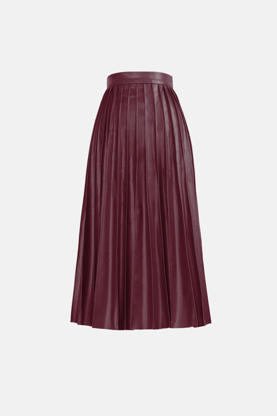 Burgundy Red Pleated Vegan Leather Midi Skirt Kargede Designer Skirt GM - Solace – Pleated Burgundy Red Vegan Leather Midi Skirt