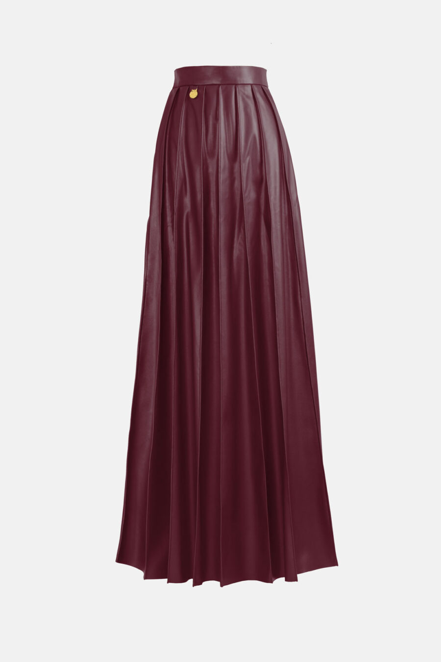 Burgundy Red Pleated Vegan Leather Midi Skirt Kargede Designer Skirt GM - Solace – Pleated Burgundy Red Vegan Leather Maxi Skirt