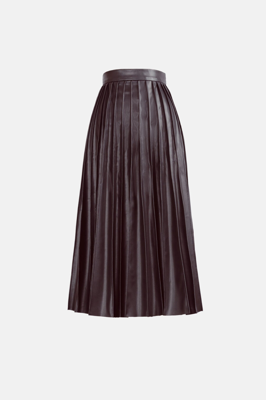 Chocolate Brown Pleated Vegan Leather Midi Skirt Kargede Designer Skirt GM - Solace – Pleated Brown Vegan Leather Midi Skirt