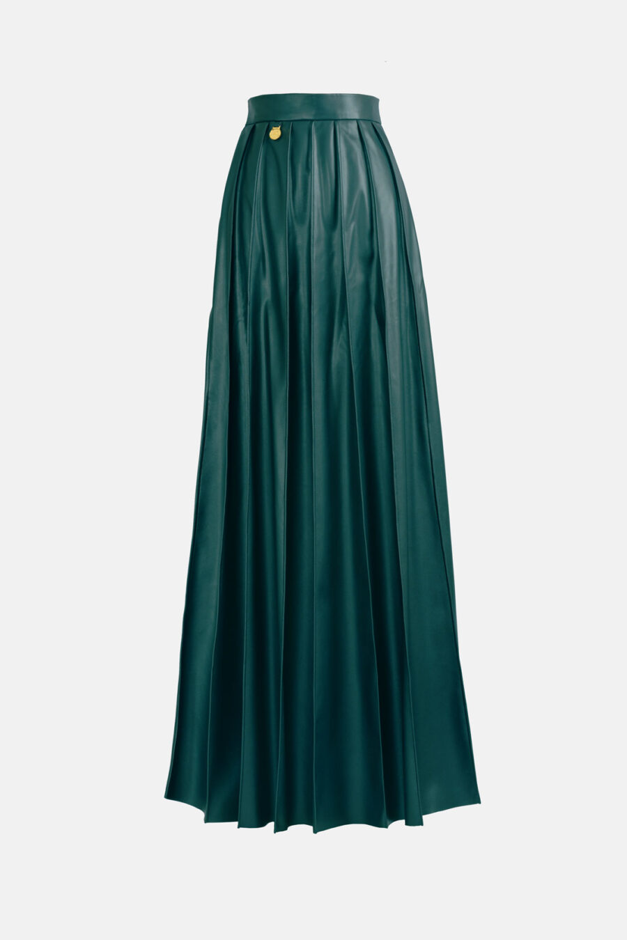 Green Pleated Vegan Leather Maxi Skirt Kargede Designer Skirt GM - Solace – Pleated Green Vegan Leather Maxi Skirt