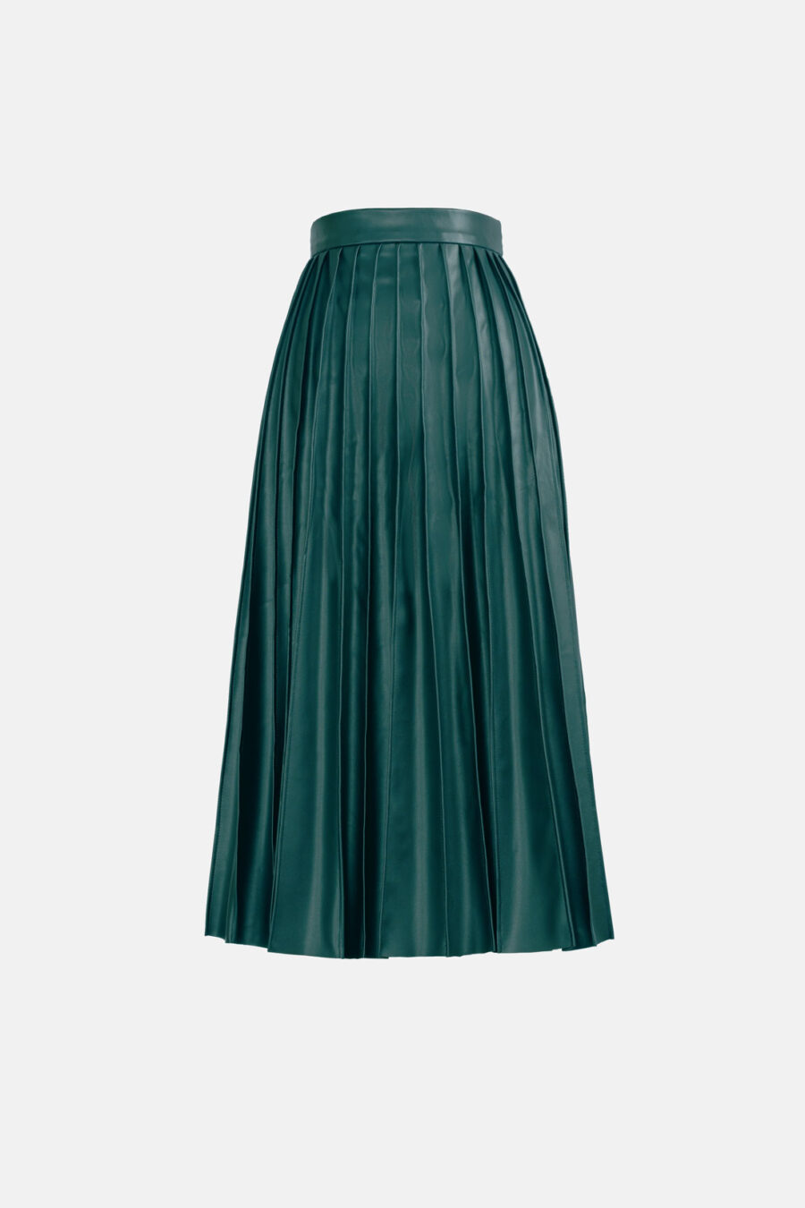 Green Pleated Vegan Leather Midi Skirt Kargede Designer Skirt GM - Solace – Pleated Green Vegan Leather Midi Skirt