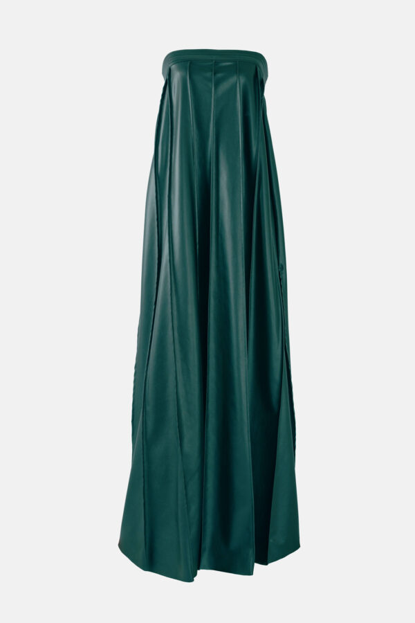 Green Vegan Leather Pleated Maxi Dress Kargede Designer Dress GM - Desire – Green Strapless Pleated Maxi Dress, Vegan Leather