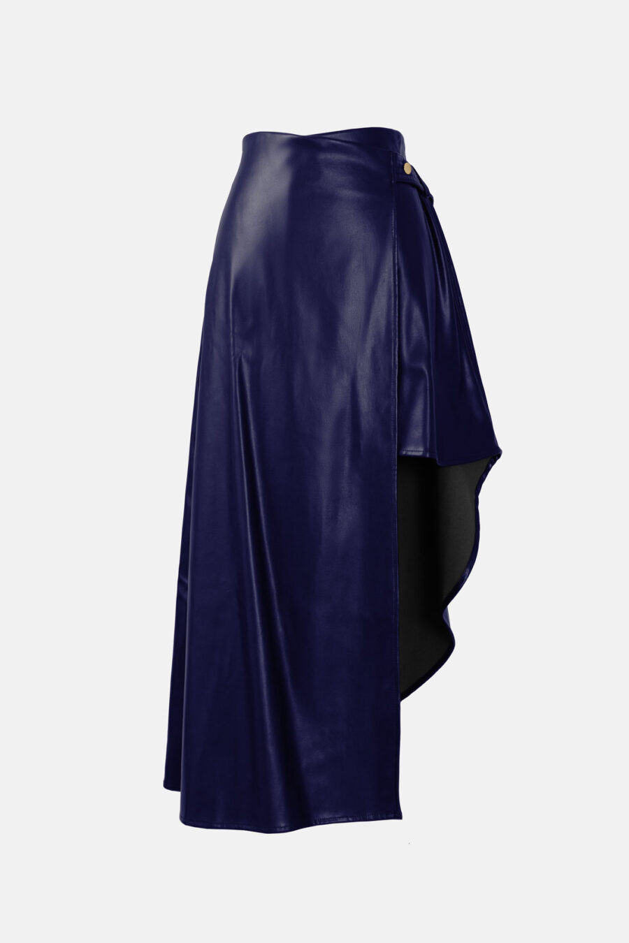 Navy Blue Asymmetrical Wrap Skirt Kargede Designer Skirt GM - Fatale – Navy Blue Asymmetrical Wrap Skirt, Vegan Leather