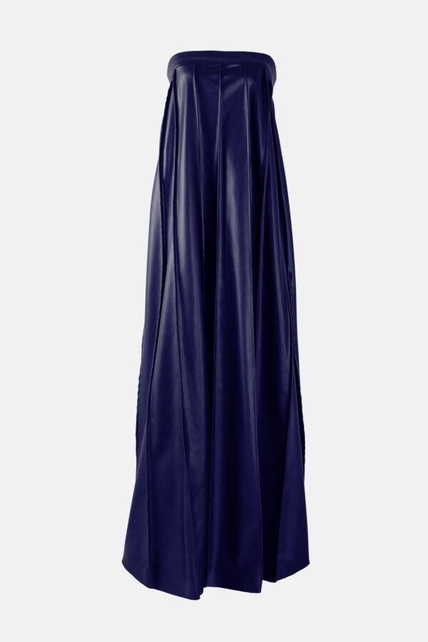 Navy Vegan Leather Pleated Maxi Dress Kargede Designer Dress GM - Desire – Navy Blue Strapless Pleated Maxi Dress, Vegan Leather