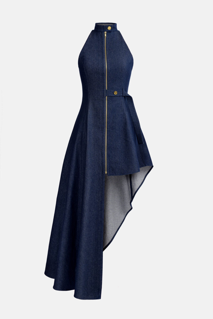 Blue Denim Maxi Dress Assymetrical Hem Designer Denim Dress Kargede GM - Abyss – Denim Maxi Dress