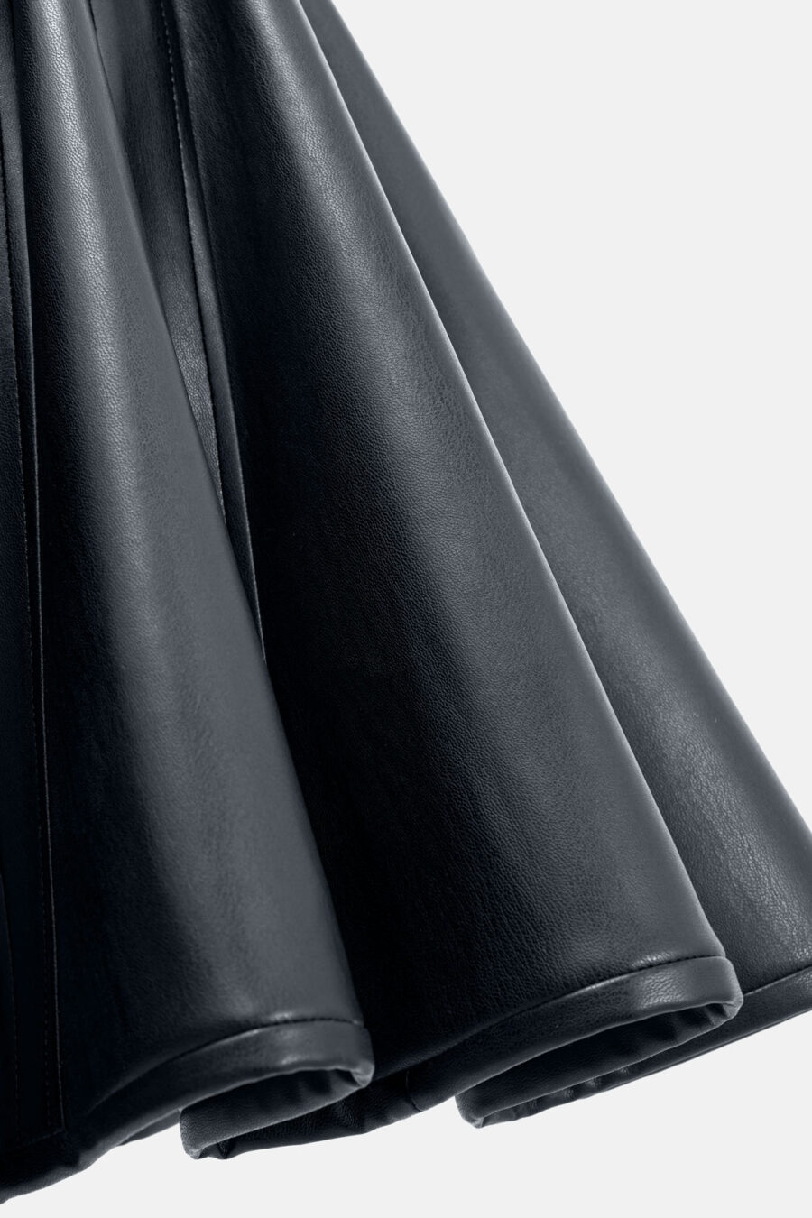 Black Faux Leather Mini Dress Designer High Neck Zip Front Fit and Flare by Kargede detail image