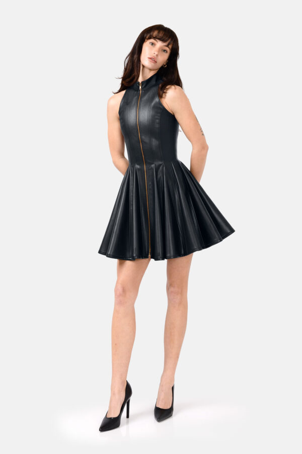 Nova – Navy Blue Leather Mini Dress